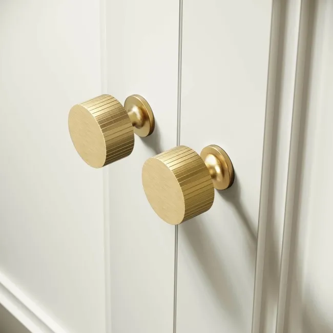 Chalk White Wall Hung Cabinet 700x600mm - Brushed Brass Accents