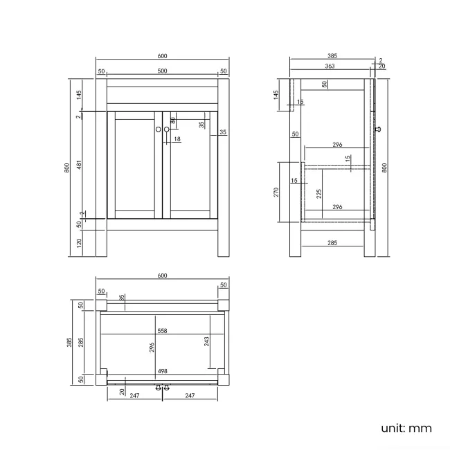 Bermuda Dove Grey Basin Vanity 600mm