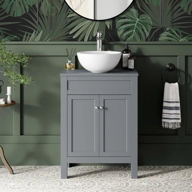 Bermuda Dove Grey Vanity With Round Counter Top Basin 600mm