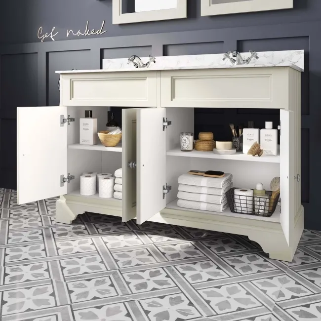 Lucia Chalk White Double Vanity with Marble Top & Undermount Basins 1200mm