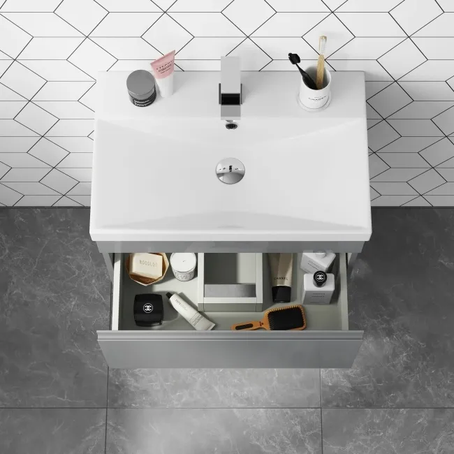 Trent Stone Grey Wall Hung Basin Drawer Vanity 600mm