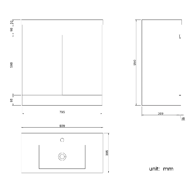 Trent Stone Grey Basin Vanity 800mm