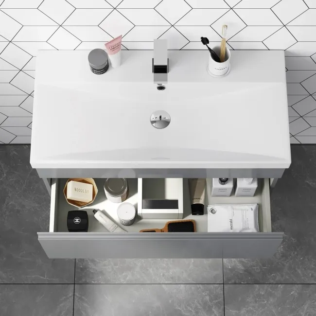 Trent Stone Grey Wall Hung Basin Drawer Vanity 800mm