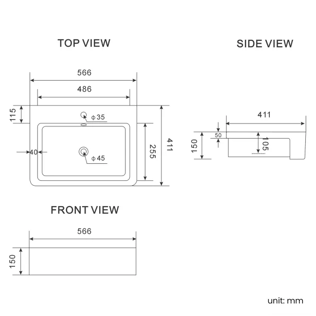 Harper Stone Grey Vanity with Semi Recessed Basin 600mm