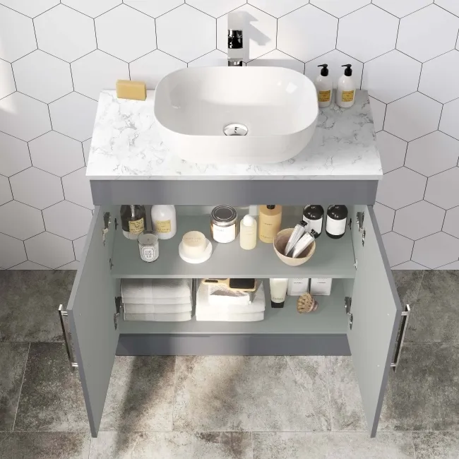 Avon Stone Grey Vanity with Marble Top & Curved Counter Top Basin 800mm
