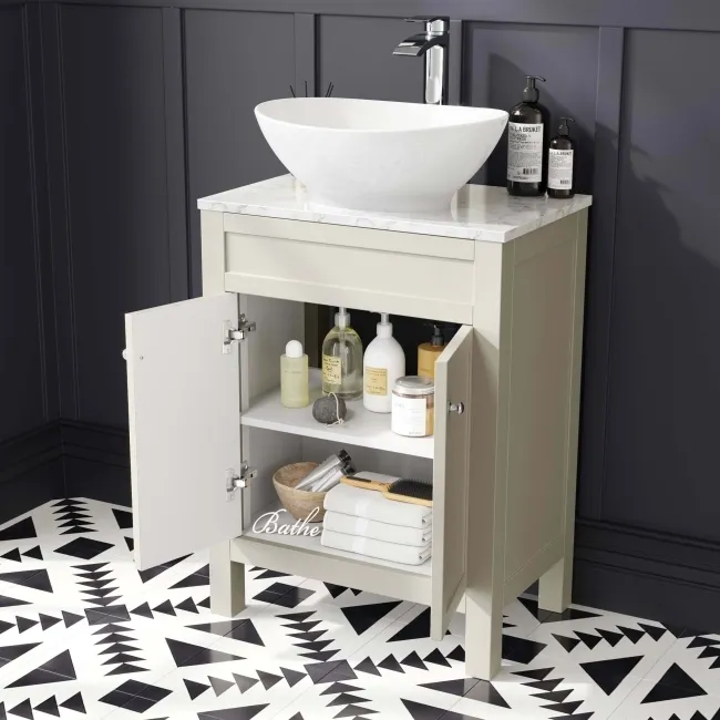 Bermuda Chalk White Vanity with Marble Top & Oval Counter Top Basin 600mm
