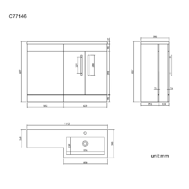 Avon Gloss White Basin Vanity and Back To Wall Unit 1100mm - Right Handed