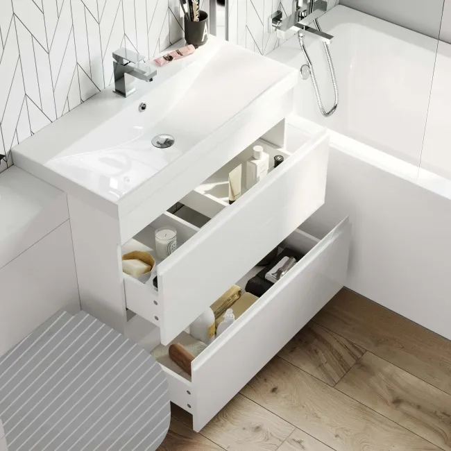 Trent Gloss White Basin Drawer and Back To Wall Unit 1300mm