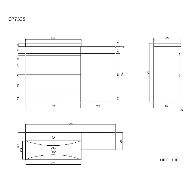 Trent Gloss White Basin Drawer and Back To Wall Unit 1300mm