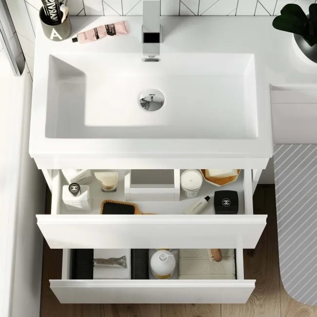 Trent Gloss White Basin Vanity Drawer and Back To Wall Unit 1100mm - Left Handed