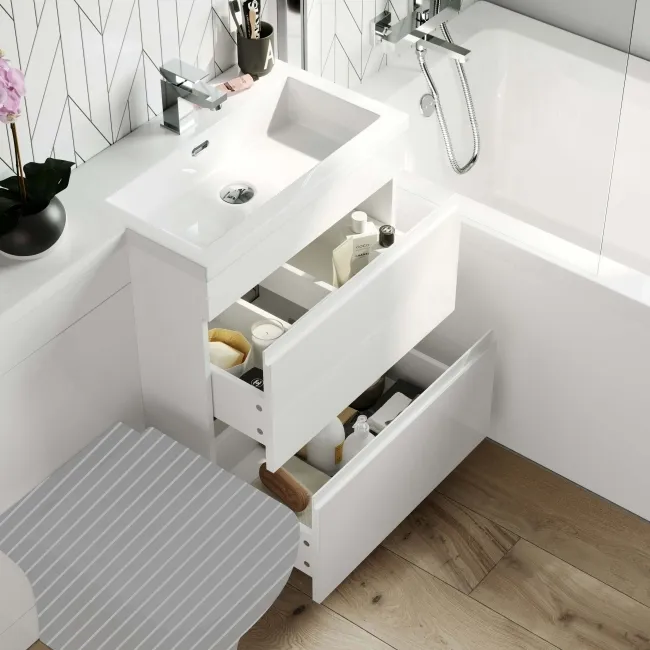 Trent Gloss White Basin Vanity Drawer and Back To Wall Unit 1100mm - Right Handed