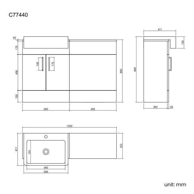 Harper Charcoal Elm Basin Vanity and Back To Wall Toilet Unit 1200mm