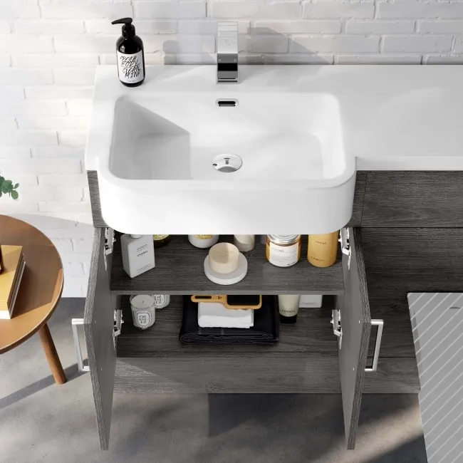 Harper Charcoal Elm Basin Vanity and Back To Wall Toilet Unit 1200mm - Left Handed