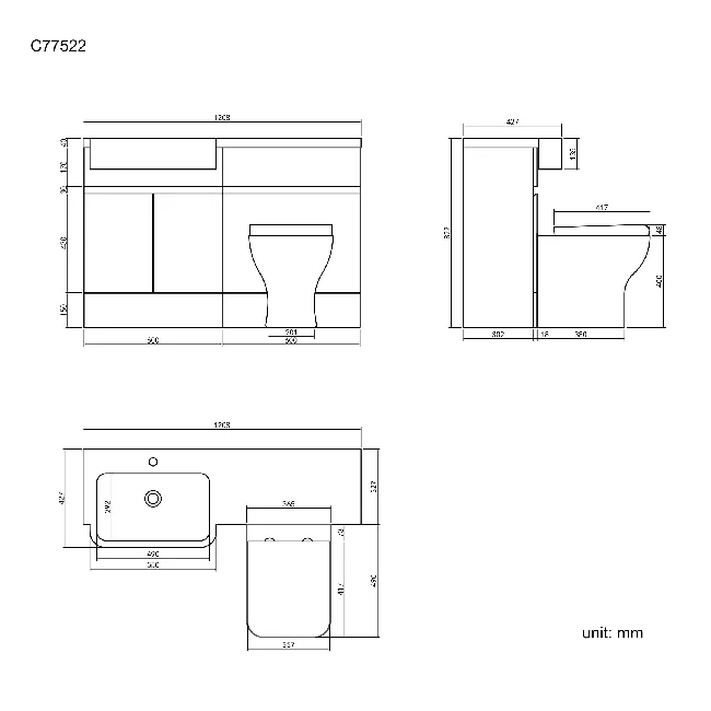Foster Stone Grey Combination Vanity Basin and Atlanta Toilet 1200mm - Left Handed