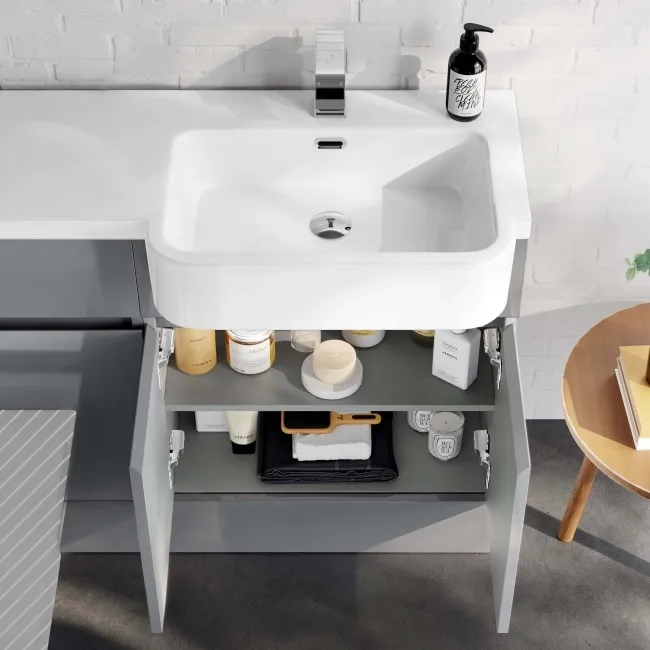 Foster Stone Grey Basin Vanity With Back To Wall Unit 1200mm - Right Handed