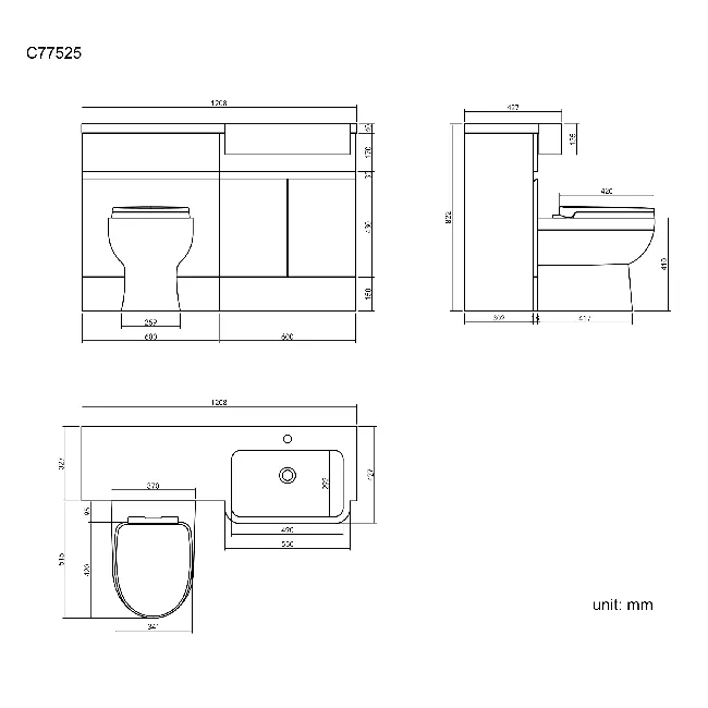 Foster Stone Grey Combination Vanity Basin and Seattle Toilet 1200mm - Right Handed