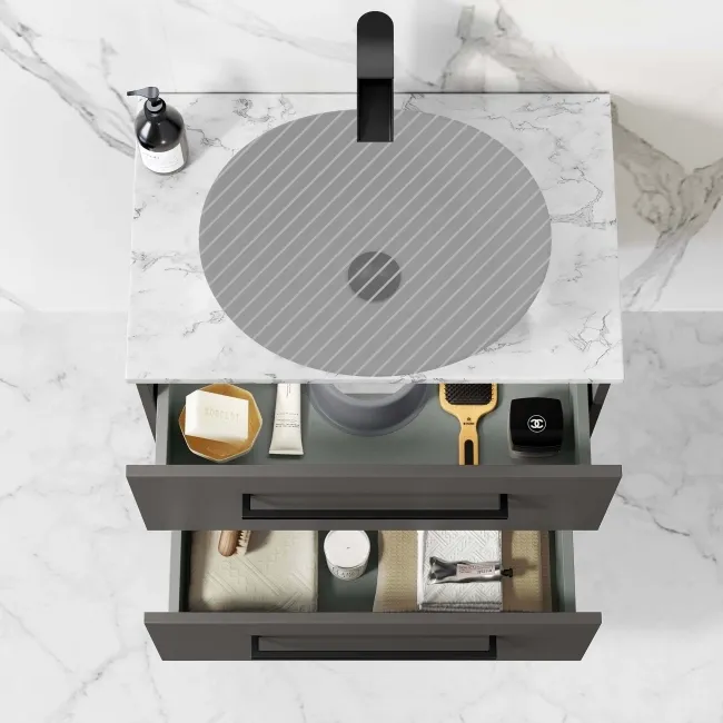 Elba Graphite Grey Wall Hung Drawer 600mm Excludes Counter Top Basin - Black Accents