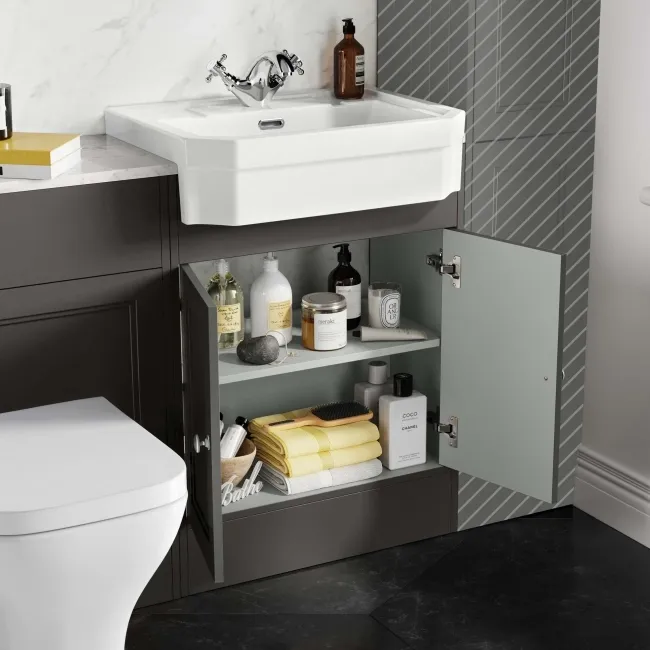 Monaco Graphite Grey Combination Vanity Traditional Basin with Marble Top & Atlanta Toilet 1200mm
