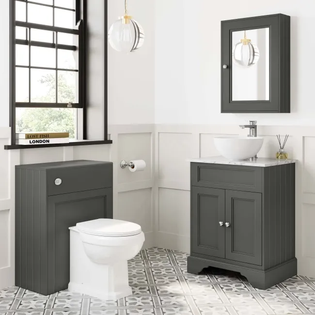 Lucia Graphite Grey Vanity with Marble Top & Round Counter Top Basin 640mm