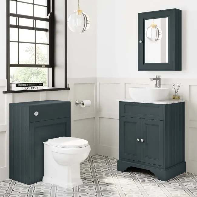 Lucia Inky Blue Vanity with Marble Top & Curved Counter Top Basin 640mm