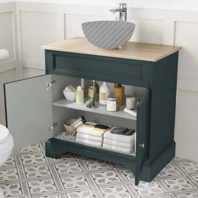 Lucia Inky Blue Cabinet with Oak Effect Top 840mm - Excludes Counter Top Basin