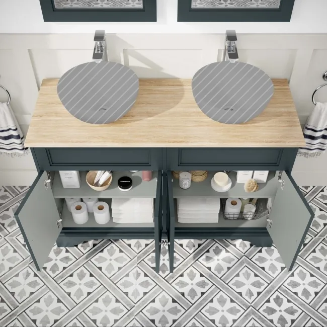 Lucia Inky Blue Cabinet with Oak Effect Top 1200mm - Excludes Counter Top Basins