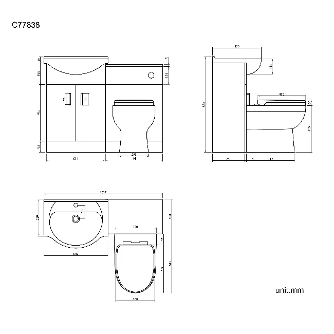 Quartz Stone Grey Combination Vanity Basin and Seattle Toilet 1050mm - Black Accents