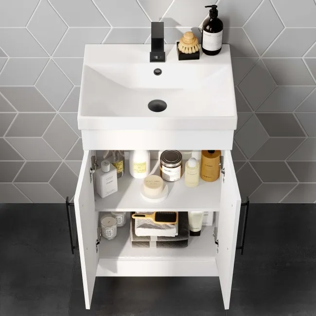 Avon Gloss White Basin Vanity 500mm - Black Accents