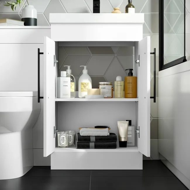 Avon Gloss White Combination Vanity Basin and Miami Toilet 1000mm - Black Accents