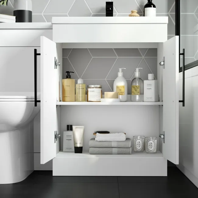 Avon Gloss White Combination Vanity Basin and Aruba Toilet 1100mm - Black Accents - Right Handed