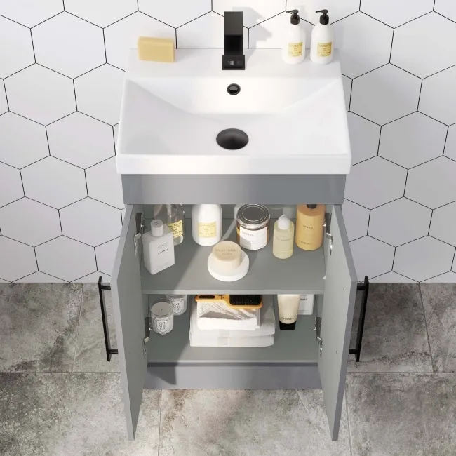 Avon Stone Grey Basin Vanity 500mm - Black Accents