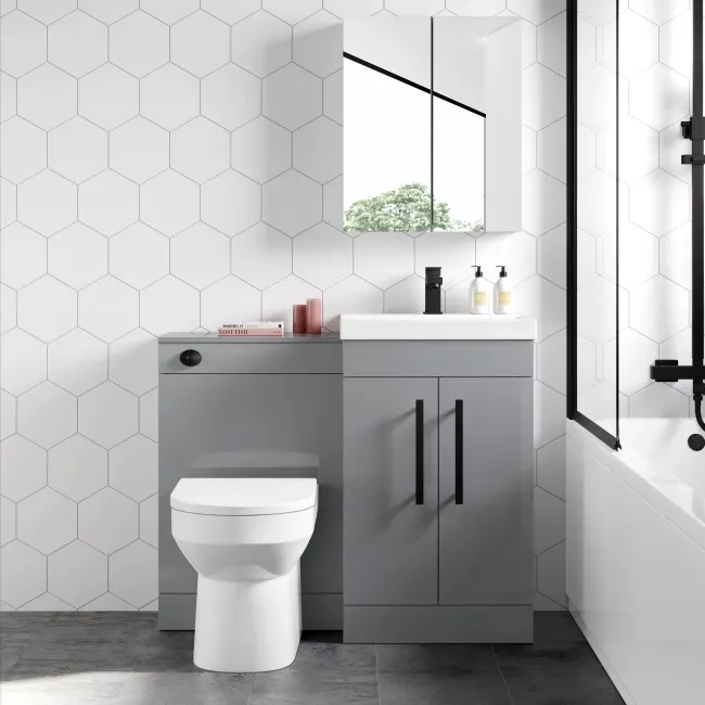 Avon Stone Grey Combination Vanity Basin and Miami Toilet 1000mm - Black Accents