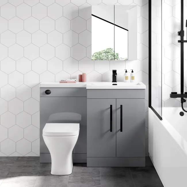 Avon Stone Grey Combination Vanity Basin and Atlanta Toilet 1100mm - Black Accents - Right Handed