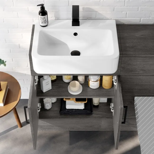 Harper Charcoal Elm Basin Vanity and Back To Wall Toilet Unit 1200mm - Black Accents