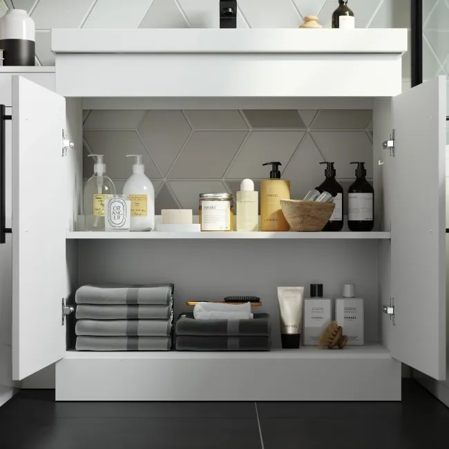 Avon Gloss White Combination Vanity Basin and Boston Toilet 1300mm - Black Accents