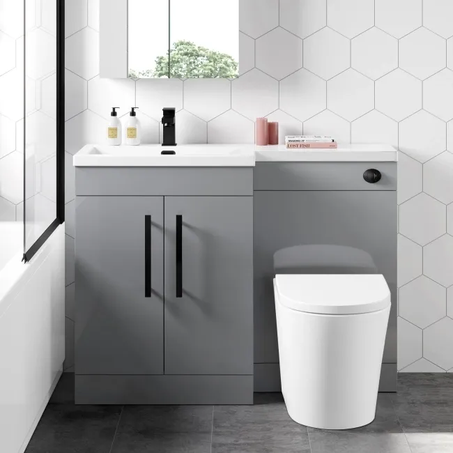Avon Stone Grey Combination Vanity Basin and Boston Toilet 1100mm - Black Accents - Left Handed