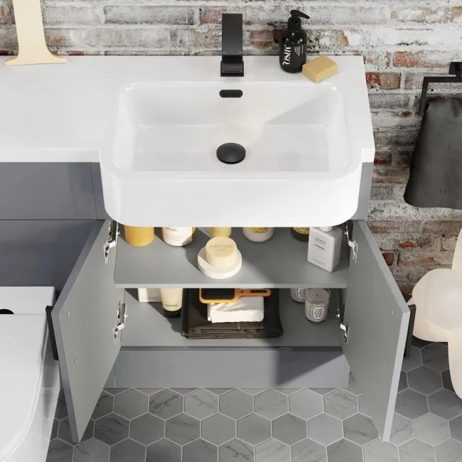 Harper Stone Grey Combination Vanity Basin and Boston Toilet 1200mm - Black Accents - Right Handed