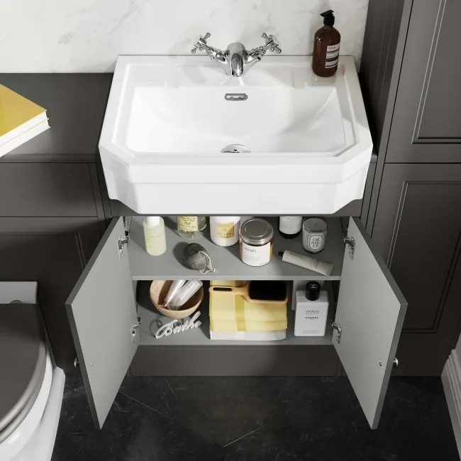 Monaco Graphite Grey Combination Vanity Traditional Basin and Hudson Toilet with Wooden Seat 1200mm