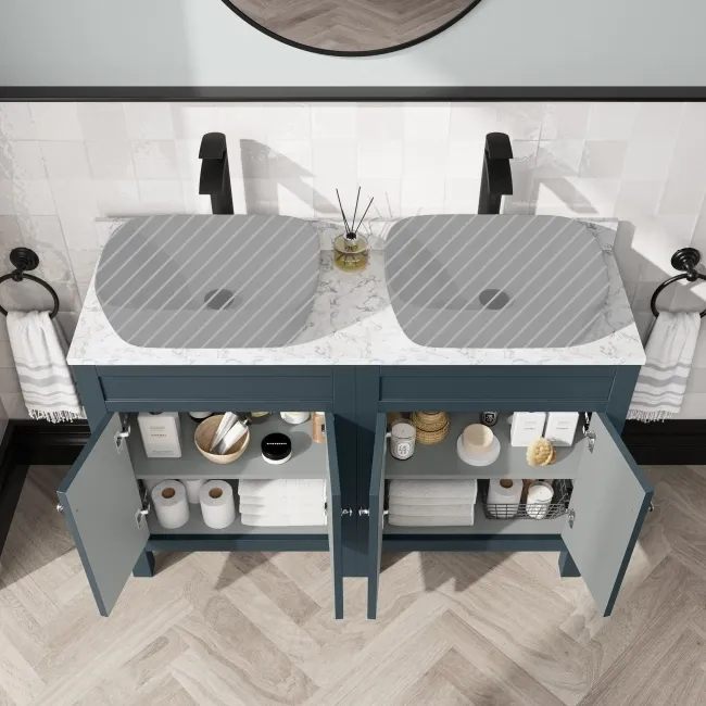 Bermuda Inky Blue Cabinet with Marble Top 1200mm - Excludes Counter Top Basins