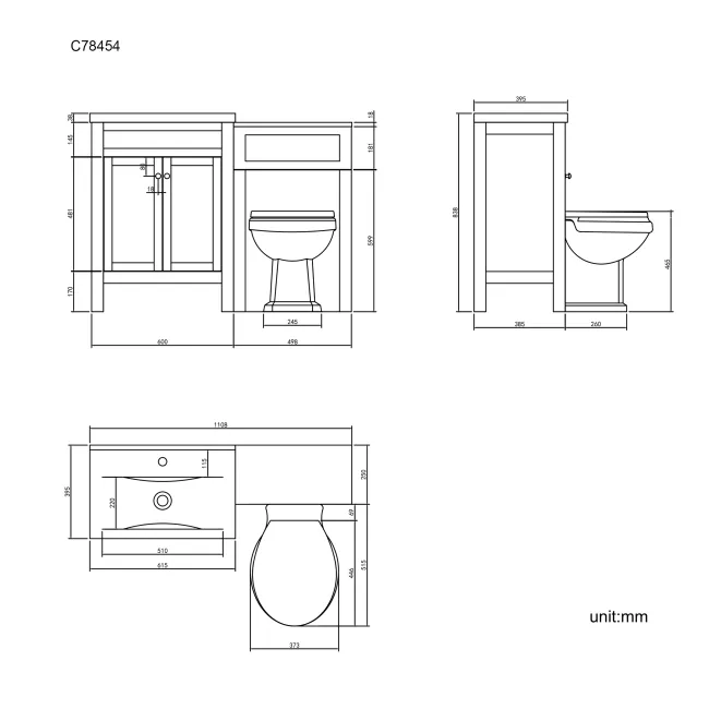 Bermuda Inky Blue Combination Vanity Basin and Hudson Toilet with Wooden Seat 1100mm