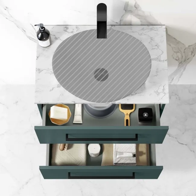 Elba Midnight Green Wall Hung Drawer 600mm Excludes Counter Top Basin - Black Accents