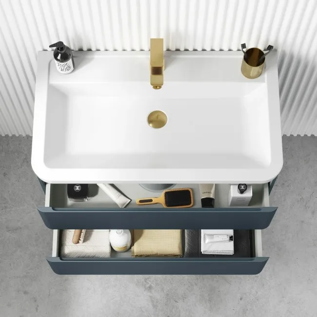Corsica Inky Blue Wall Hung Basin Drawer Vanity 800mm