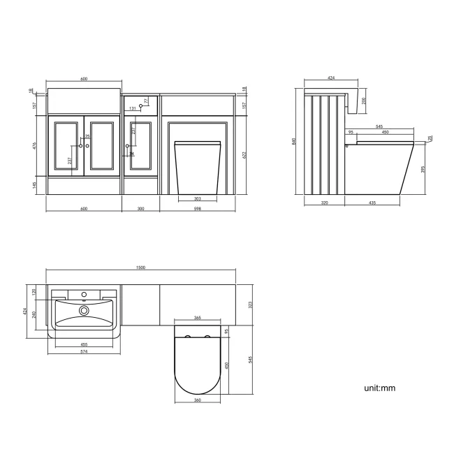 Monaco Midnight Green Combination Vanity Traditional Basin and Boston Toilet 1500mm