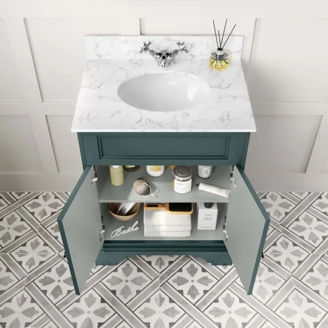 Lucia Midnight Green Vanity with Marble Top & Undermount Basin 630mm