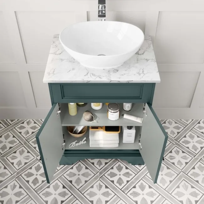 Lucia Midnight Green Vanity with Marble Top & Oval Counter Top Basin 640mm