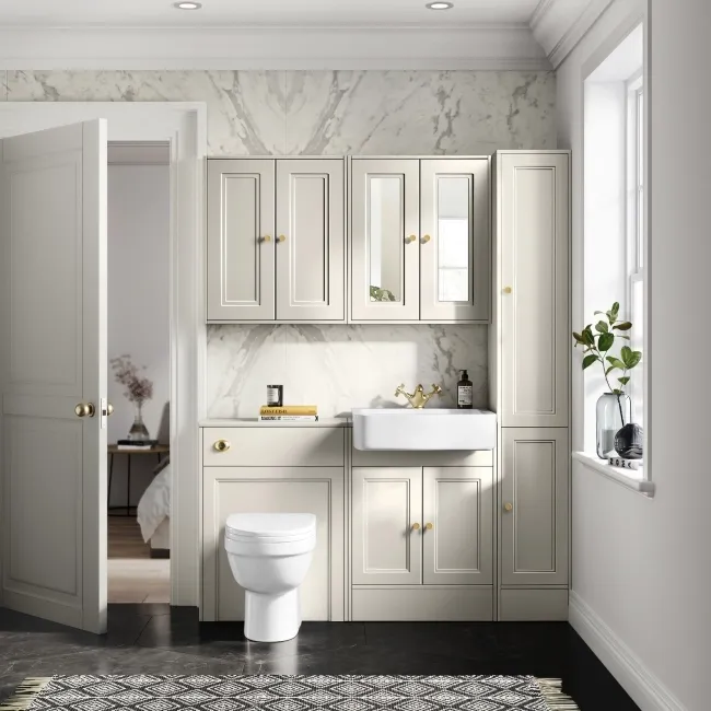 Monaco Chalk White Combination Vanity Basin and Seattle Toilet 1200mm - Brushed Brass Accents