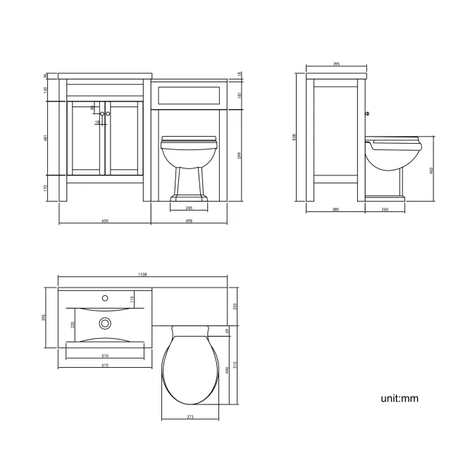 Bermuda Midnight Green Combination Vanity Basin and Hudson Toilet with Wooden Seat 1100mm