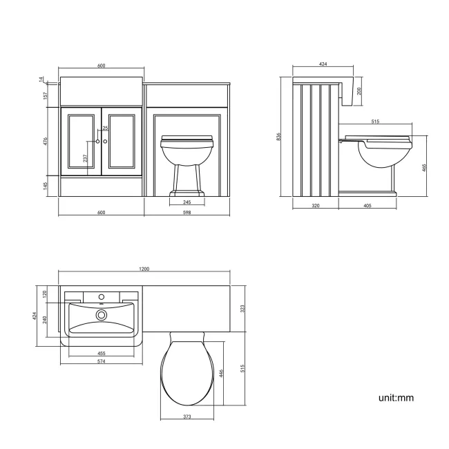 Monaco Midnight Green Combination Vanity Traditional Basin with Marble Top & Hudson Toilet with Wooden Seat 1200mm