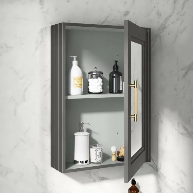 Graphite Grey Mirror Cabinet 700x500mm - Brass Knurled Handles