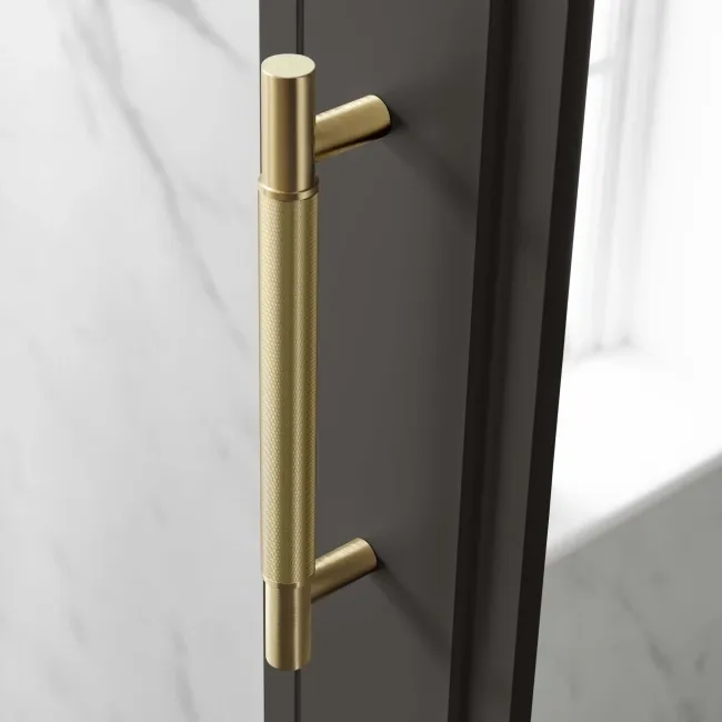 Graphite Grey Mirror Cabinet 700x500mm - Brass Knurled Handles